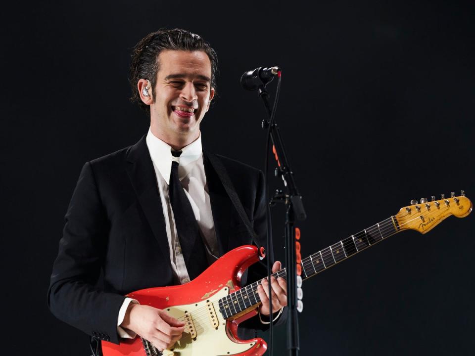 Matthew Healy of the 1975 performs at the Reading Music Festival (Scott Garfitt/Invision/AP)