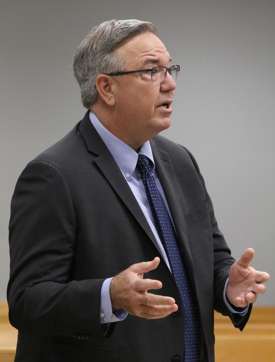 Gaston County attorney Bill Stetzer argues for the sealing the 911 calls in the death of Juan Avalo to Judge David Phillips Wednesday morning, Jan. 25, 2023, at the Gaston County Courthouse.