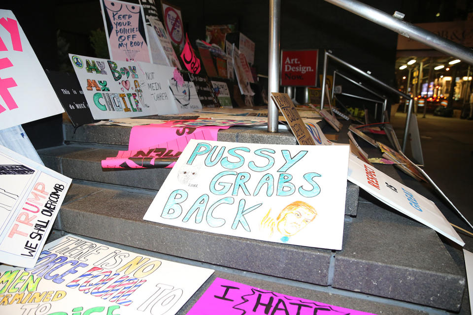 Discarded protest signs from the Women’s March in NYC