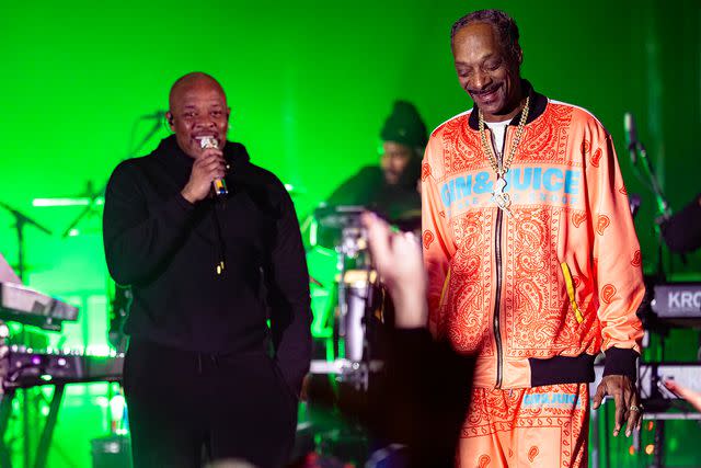 <p>Christopher Polk/Billboard via Getty</p> Dr. Dre and Snoop Dogg