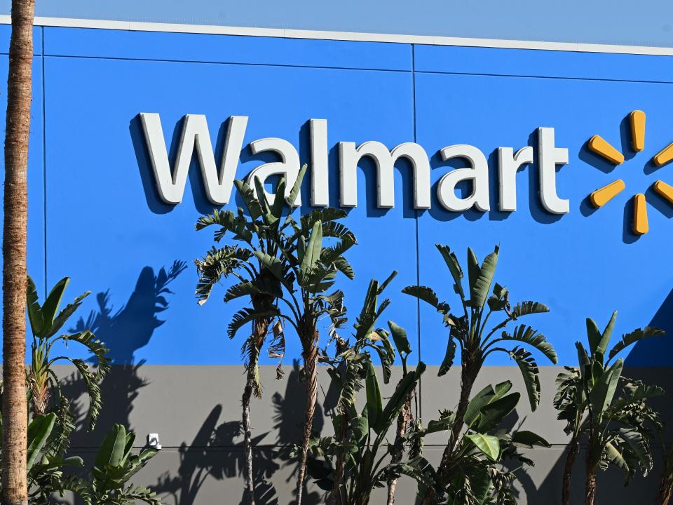 The Walmart logo is seen outside a Walmart store in Burbank, California on August 15, 2022