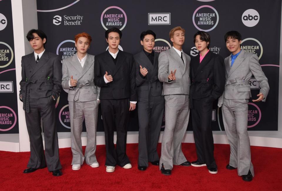 BTS arrives at the 2021 American Music Awards at the Microsoft Theater in Los Angeles, California. - Credit: ABC