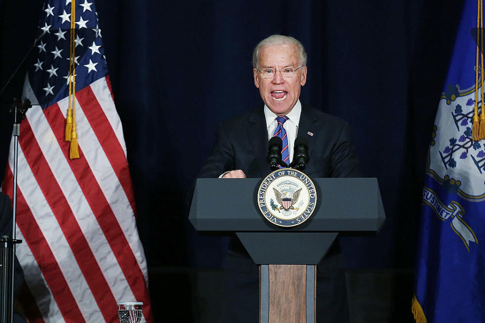 President Joe Biden, then vice president, speaks at a conference on gun violence on February 21, 2013, in Danbury, Connecticut. After the mass shooting at Sandy Hook Elementary School in Newtown, Connecticut, then-President Barack Obama tapped Biden to lead a task force that recommended a range of new gun rules, leading to a slew of executive actions but legislative defeat in the Senate. (Spencer Platt/Getty Images)