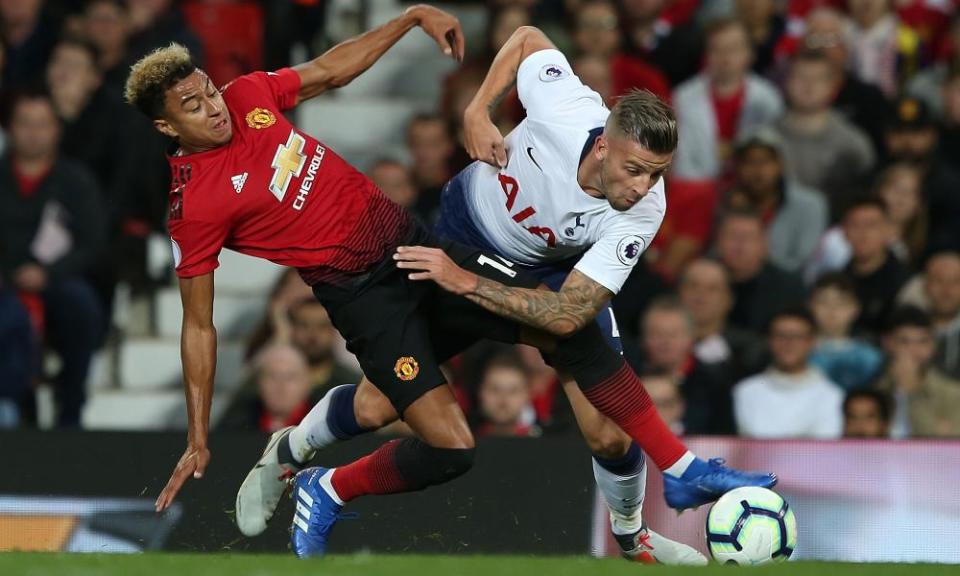 Toby Alderweireld tangles with Jesse Lingard during Tottenham’s 3-0 win at Old Trafford on 27 August