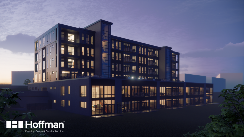 Rendering of the urban-style condominums in Kimberly's Blue at the Trail neighborhhod.