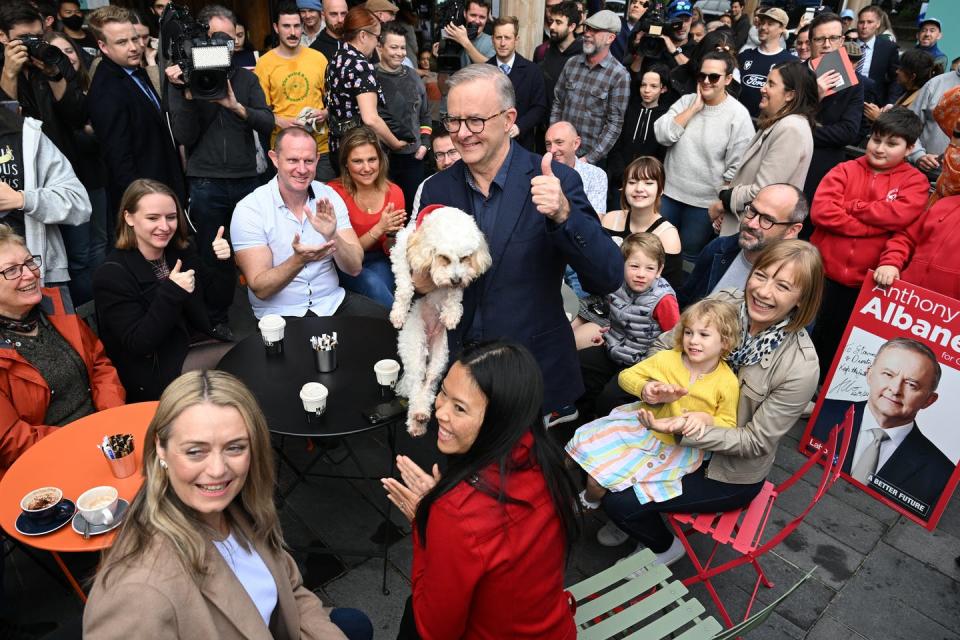 <span class="caption">Anthony Albanese, pictured with dog Toto, will have the most progressive Australian parliament for many years.</span> <span class="attribution"><span class="source">Dean Lewins/AAP</span></span>