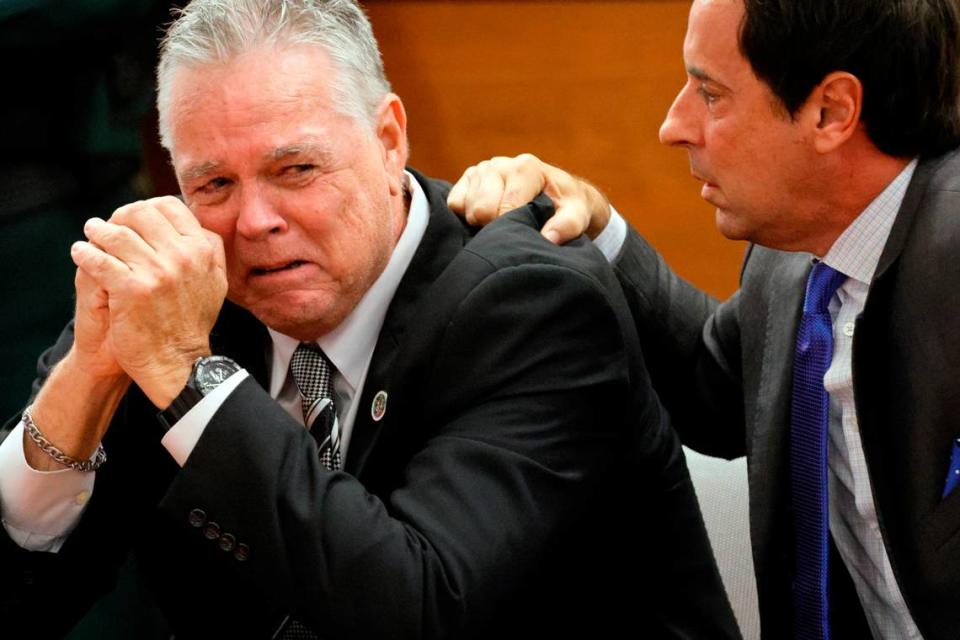 Scot Peterson, former school resource officer for Marjory Stoneman Douglas High School, reacts after he is found not guilty on all charges at the Broward County courthouse in Fort Lauderdale. Amy Beth Bennett/South Florida Sun Sentinel