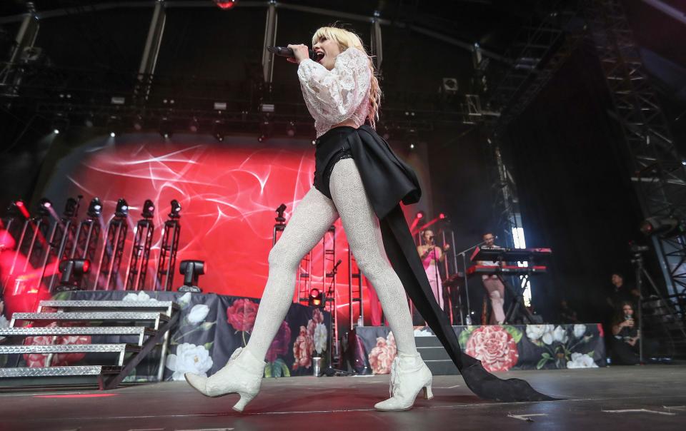 Carly Rae Jepson performs in the Mojave tent at the Coachella Valley Music and Arts Festival in Indio, Calif., April 22, 2022.