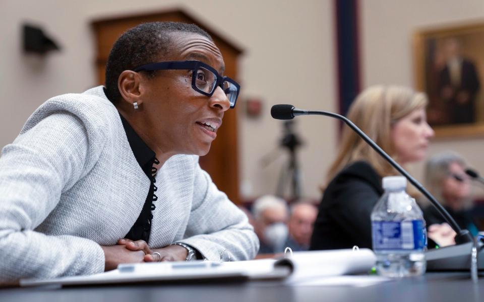Claudine Gay, the president of Harvard, answears questions at the committee hearing on Capitol Hill
