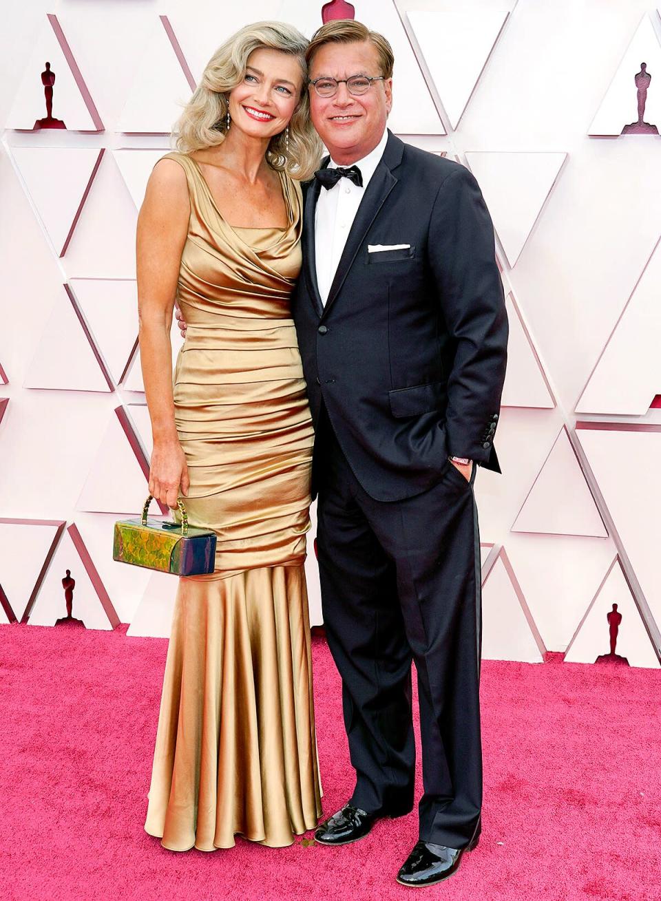Paulina Porizkova (L) and Aaron Sorkin attends the 93rd Annual Academy Awards at Union Station on April 25, 2021 in Los Angeles, California.