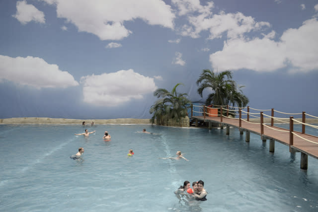 The sea at Tropical Islands is the size of three Olympic swimming pools and the water is an inviting 28 °C. .
