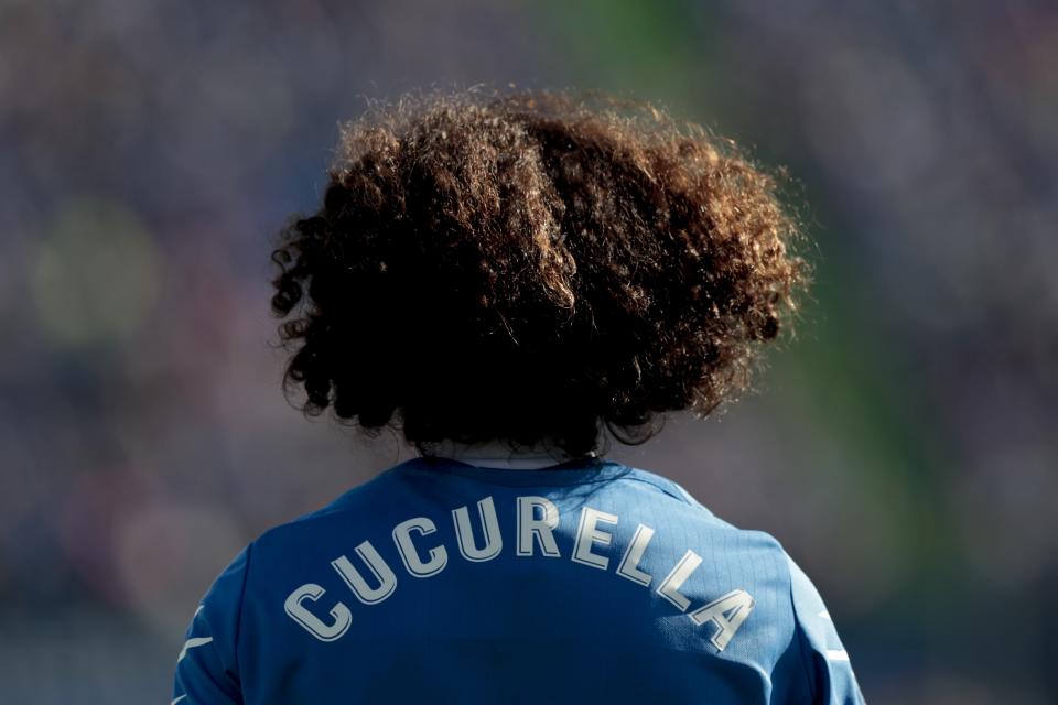 Getafe's Marc Cucurella plays during the Spanish La Liga soccer match between Getafe CF and FC Barcelona in Getafe, outskirts of Madrid, Spain, Saturday, Sept. 28, 2019. (AP Photo/Bernat Armangue)