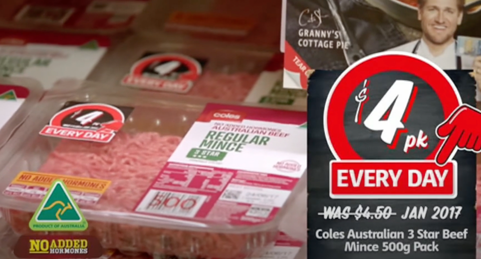 A 2017 TV ad is seen with chef Curtis Stone and Coles minced beef. 