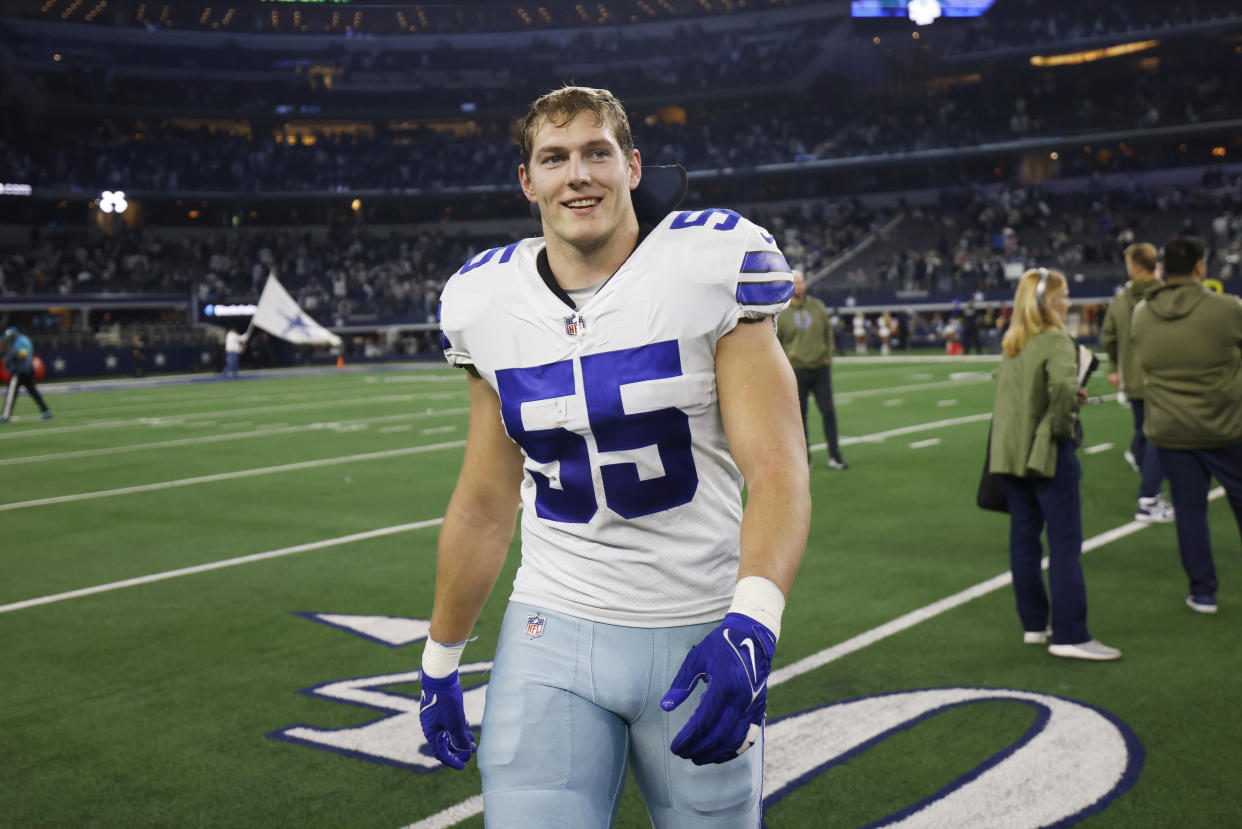 ARLINGTON, TEXAS - DECEMBER 04: Leighton Vander Esch #55 of the Dallas Cowboys walks off the field after a game against the Indianapolis Colts at AT&T Stadium on December 04, 2022 in Arlington, Texas. (Photo by Wesley Hitt/Getty Images)