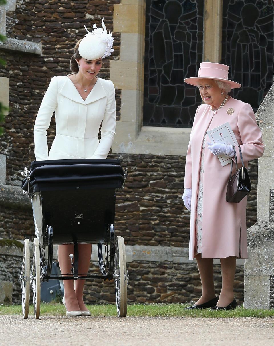 Kate Middleton and Queen Elizabeth at Princess Charlotte's christening in 2015.