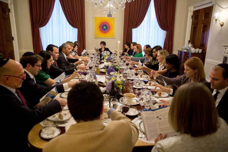 President Barack Obama and first lady Michelle Obama host a Passover Seder in 2016.