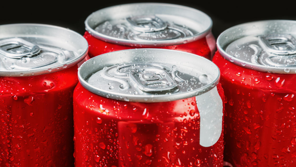 aluminum cans of soda.