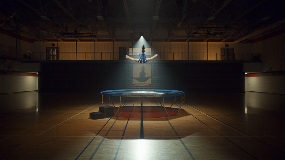 Cheerleader on the trampoline from THANKSGIVING