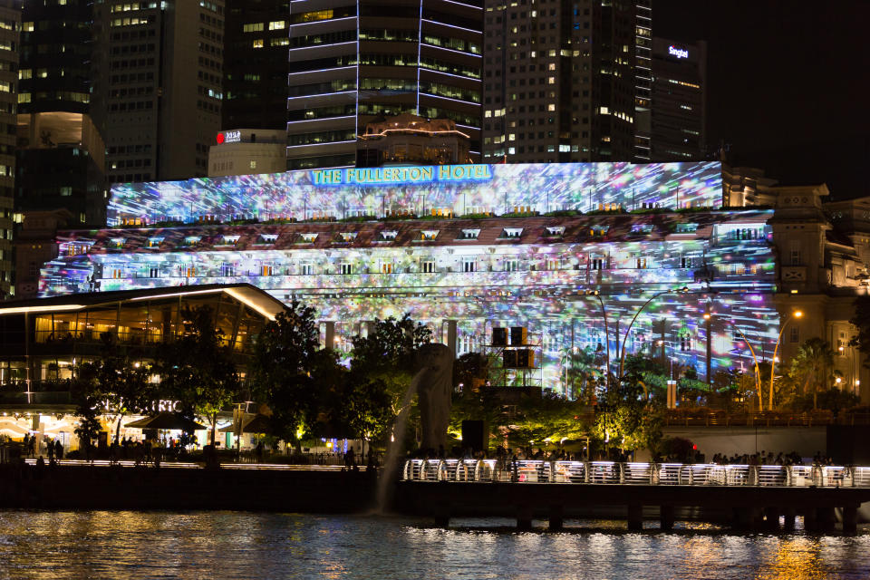 Light projection at The Fullerton Hotel. (Photo: URA)