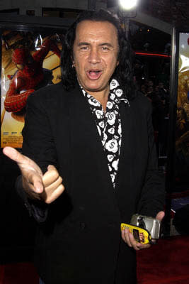 Gene Simmons fires his imaginary pistol at the LA premiere of Columbia Pictures' Spider-Man