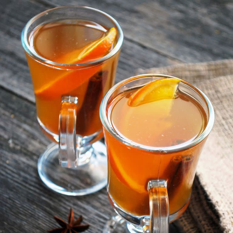 <p>When evenings get darker and longer a mulled cider can make a warming treat.</p><p><strong>Recipe: <a href="https://www.goodhousekeeping.com/uk/christmas/christmas-drinks/a549995/mulled-cider-recipe/" rel="nofollow noopener" target="_blank" data-ylk="slk:Mulled cider;elm:context_link;itc:0;sec:content-canvas" class="link ">Mulled cider</a></strong></p>