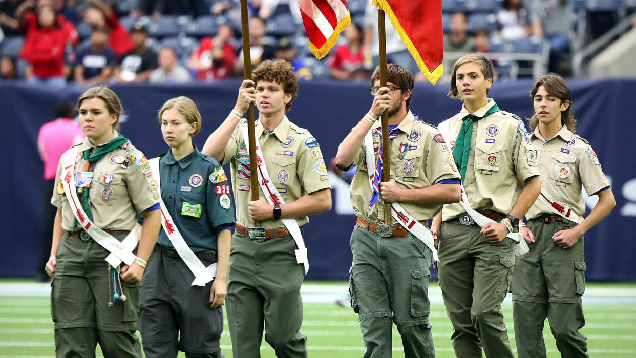  Scouts of BSA present colors at Houston Texans game. 