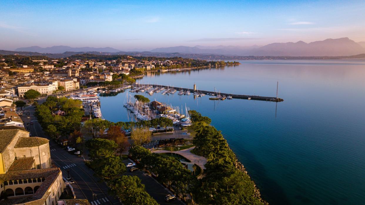 Sunrise at Lake Garda on a sunny morning shot with a Mavic 3 drone