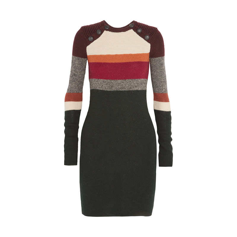 <a rel="nofollow noopener" href="http://www.anrdoezrs.net/links/3550561/type/dlg/http://www.mytheresa.com/en-us/duffy-striped-wool-sweater-dress-643444.html" target="_blank" data-ylk="slk:Duffy Striped Wool Mini Dress, ÉTOILE ISABEL MARANT, $405;elm:context_link;itc:0;sec:content-canvas" class="link ">Duffy Striped Wool Mini Dress, ÉTOILE ISABEL MARANT, $405</a>