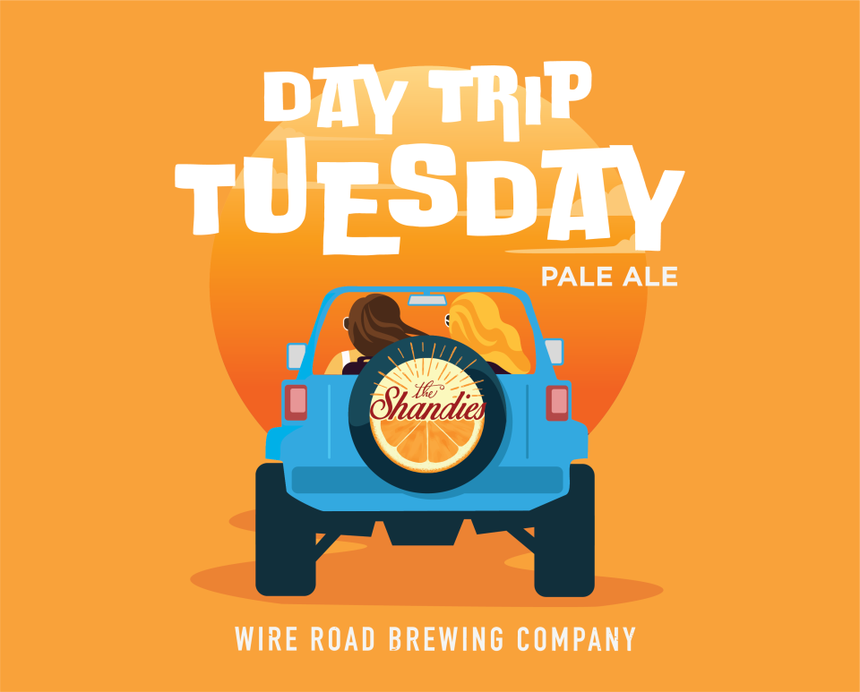 Day Trip Tuesday is a new non-alcoholic pale ale from Wire Road Brewing Company. The beverage is a collaboration between the brewery and local folk rock band The Shandies. The beer debuts May 16, 2023.