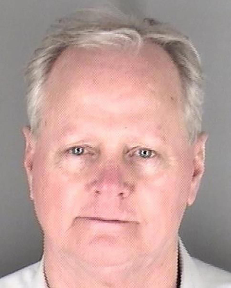 This photo provided by the Shawnee County Jail in Topeka, Kan., shows Kansas Senate Majority Leader Gene Suellentrop, R-Wichita, after being booked for an arrest, Tuesday, March 16, 2021, in Topeka, Kan. Suellentrop was arrested early Tuesday morning on suspicion of driving under the influence and attempting to flee a law enforcement officer. (Shawnee County Jail via AP).