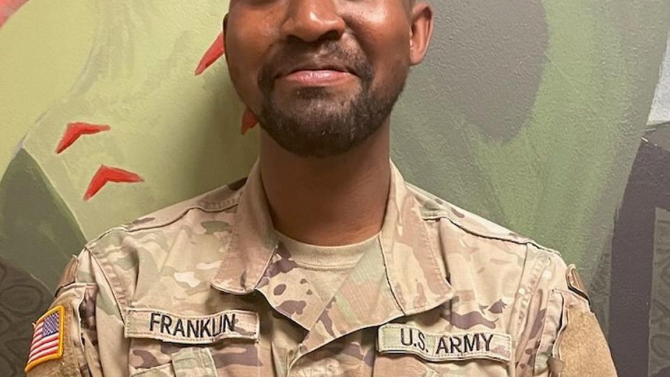 Pfc. Kaleb H. Franklin, 26, died from an undetermined medical condition that arose while onboard a flight to the National Training Center at Fort Irwin, California. (Army)