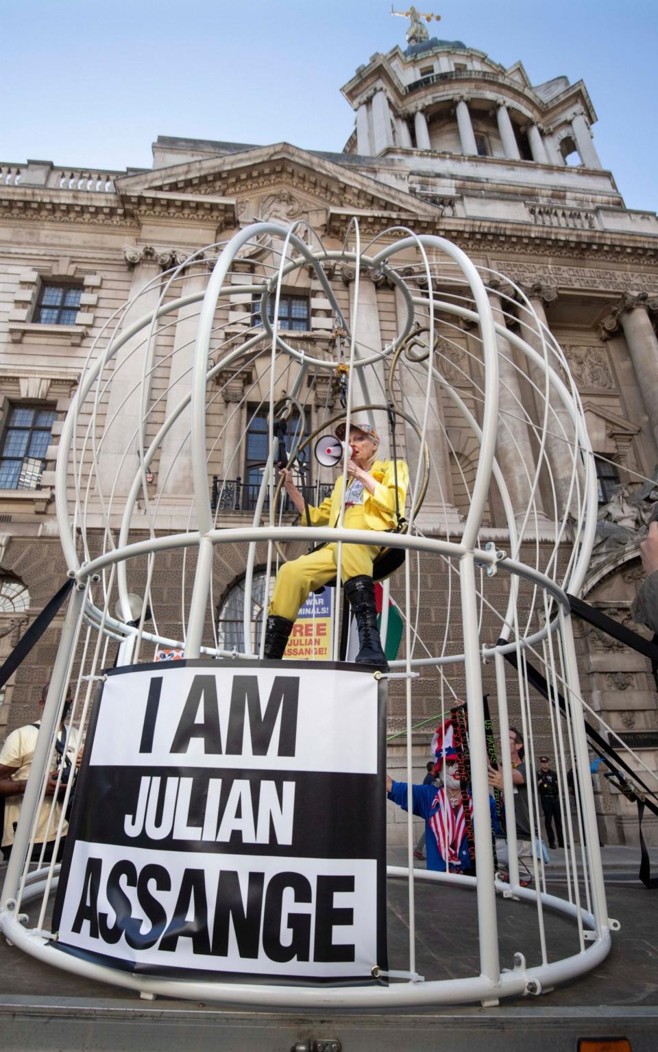 Dame Vivienne said she had dressed like a canary because Julian Assange 'really is the canary in the cage' - Julian Simmonds/The Telegraph