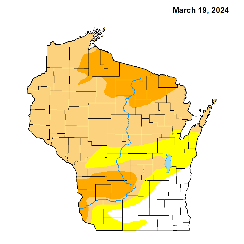 The March 19 drought condition map for Wisconsin