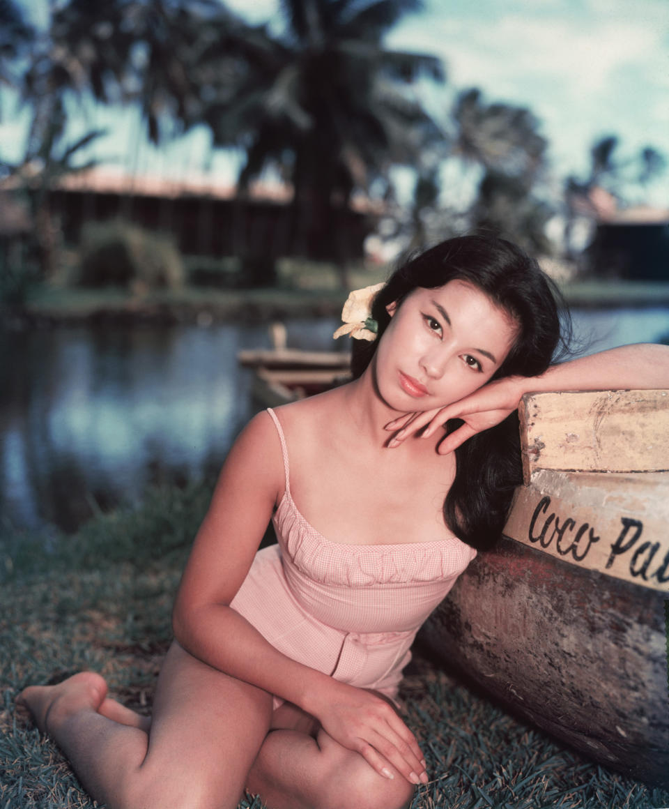 Vietnamese-French actress France Nuyen during a break in filming 'South Pacific', in which she plays Liat