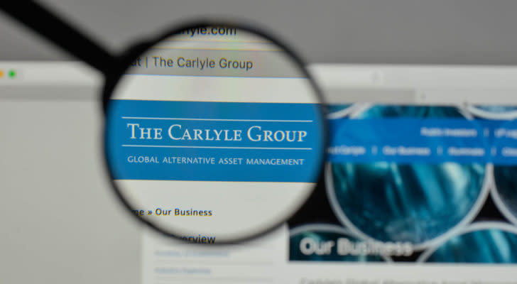 A magnifying glass zooms in on the Carlyle Group, Inc. (CG) logo