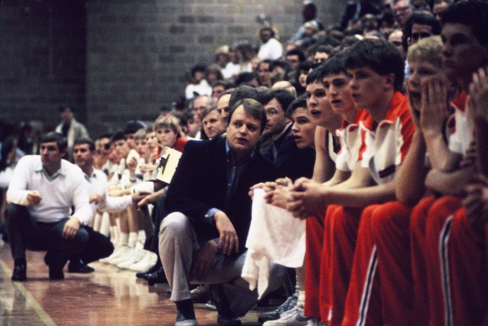 Tim Lewis, father of Lehi High coach Quincy Lewis, and grandfather of Lehi guard Cooper Lewis, looks on from the sideline during Timpview High game during his coaching days. | Cheryl Lewis