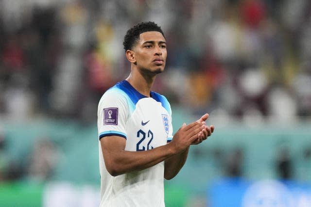 England�s Jude Bellingham applauds the fans following the FIFA World Cup Group B match at the Khalifa International Stadium, Doha. Picture date: Monday November 21, 2022.