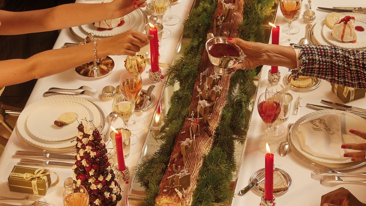 a table with plates and glasses