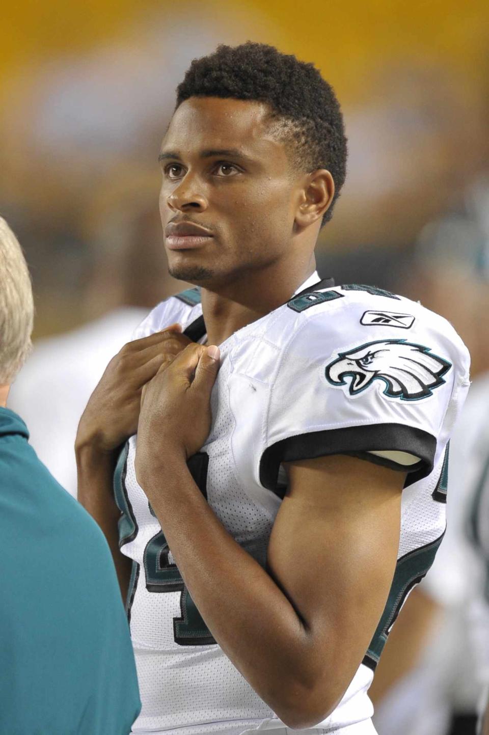 Cornerback Nnamdi Asomugha #24 of the Philadelphia Eagles stands on the sideline during the game against the Pittsburgh Steelers at Heinz FieldField on August 18, 2011 in Pittsburgh, Pennsylvania