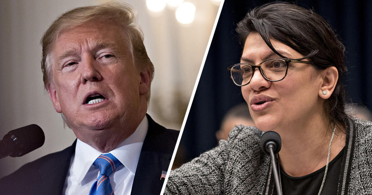 President Trump and Rep. Rashida Tlaib, D-Mich. (Photos: Andrew Harrer/Bloomberg via Getty Images)