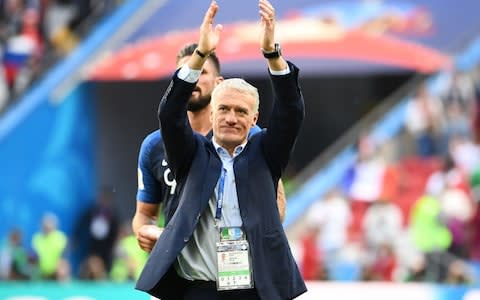 Deschamps applauds the travelling France fans after their win over Australia - Credit: Franck Fife/AFP