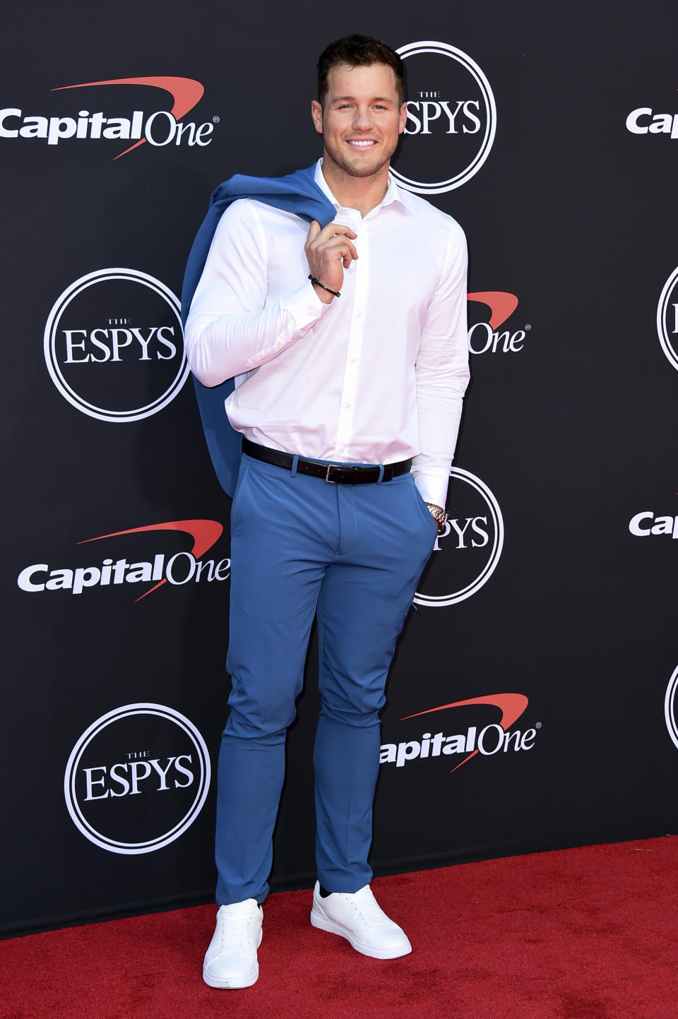 FILE - Colton Underwood arrives at the ESPY Awards in Los Angeles on July 10, 2019. Underwood, the former football tight end who found fame on “The Bachelor” has revealed that he is gay. (Photo by Jordan Strauss/Invision/AP, File)