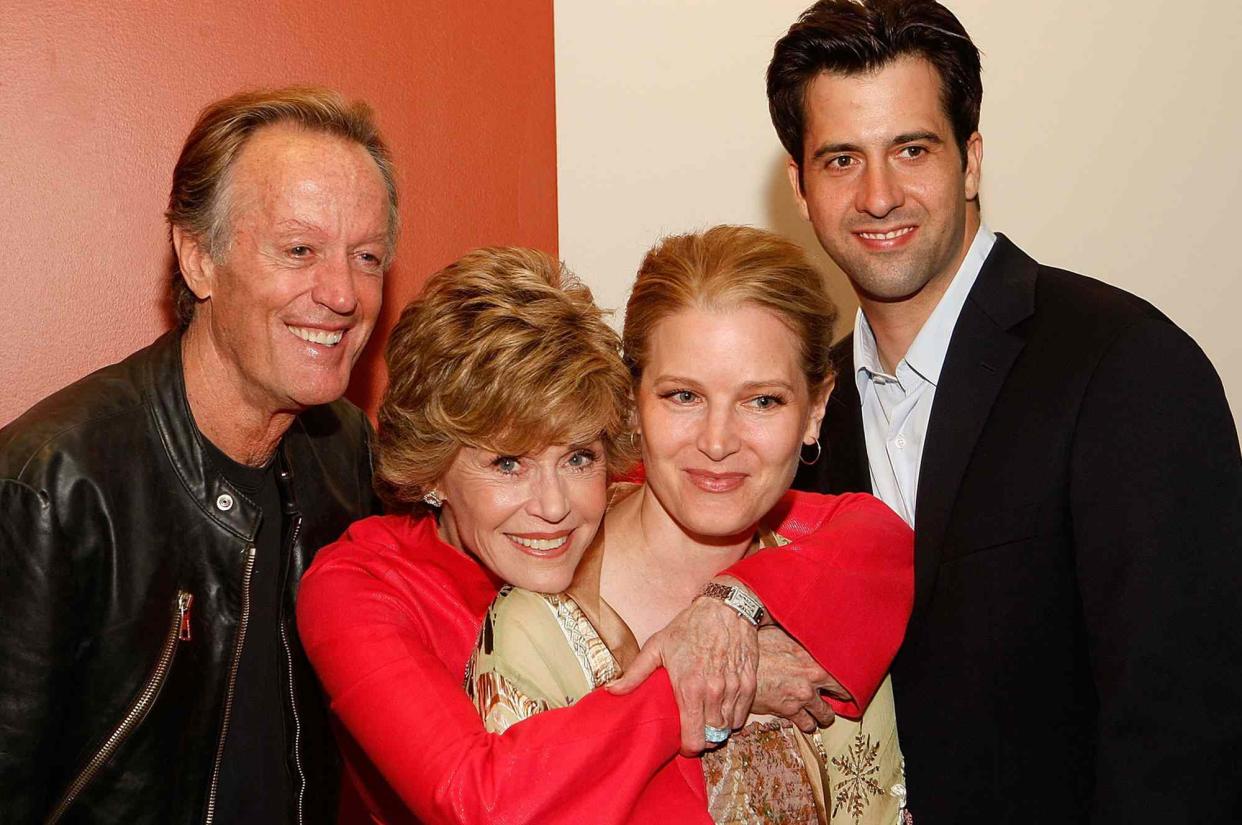 <p>Ben Rose/WireImage</p> Peter Fonda, Jane Fonda, Bridget Fonda and Troy Garity  inside the "Three Generations of Fonda on Film" benefit on May 13, 2008 in Atlanta, Georgia. 