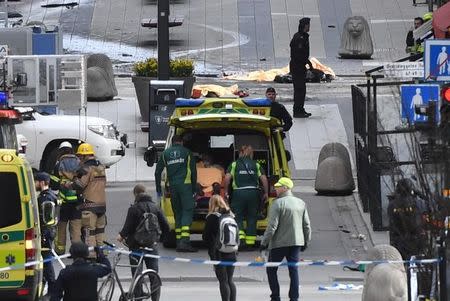 People were killed when a truck crashed into department store Ahlens on Drottninggatan, in central Stockholm, Sweden April 7, 2017. TT News Agency/Fredrik Sandberg/via REUTERS