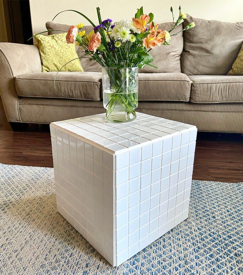 20) All White Tiled Table Cube