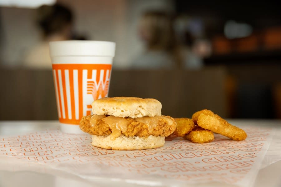 #25 Honey Butter Chicken Biscuit Whatameal, Hash Brown Sticks, Coffee