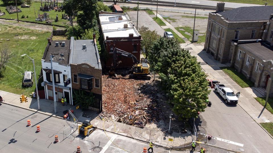 Demolition at Dabls Mbad African Bead Museum building in Detroit on Tuesday, July 16, 2024.