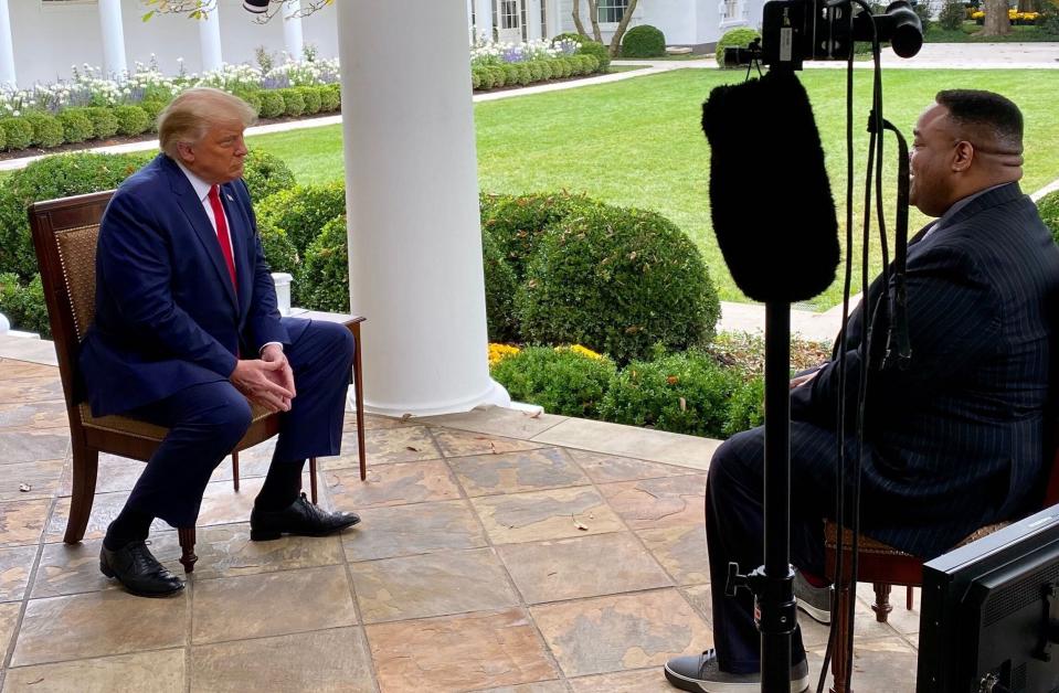 Jason Whitlock (right) interviews President Donald Trump Oct. 21, 2020.