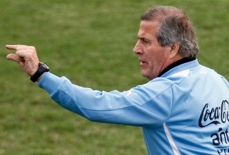 Uruguay's head coach Oscar Washington Tabarez, seen during a closed training session in Lima, on September 5, 2013