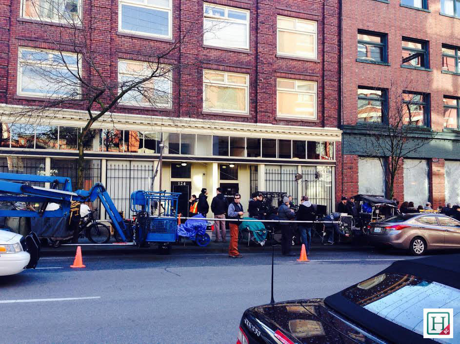 The film crew preps for Dakota Johnson's 'Fifty Shades Of Grey' scene